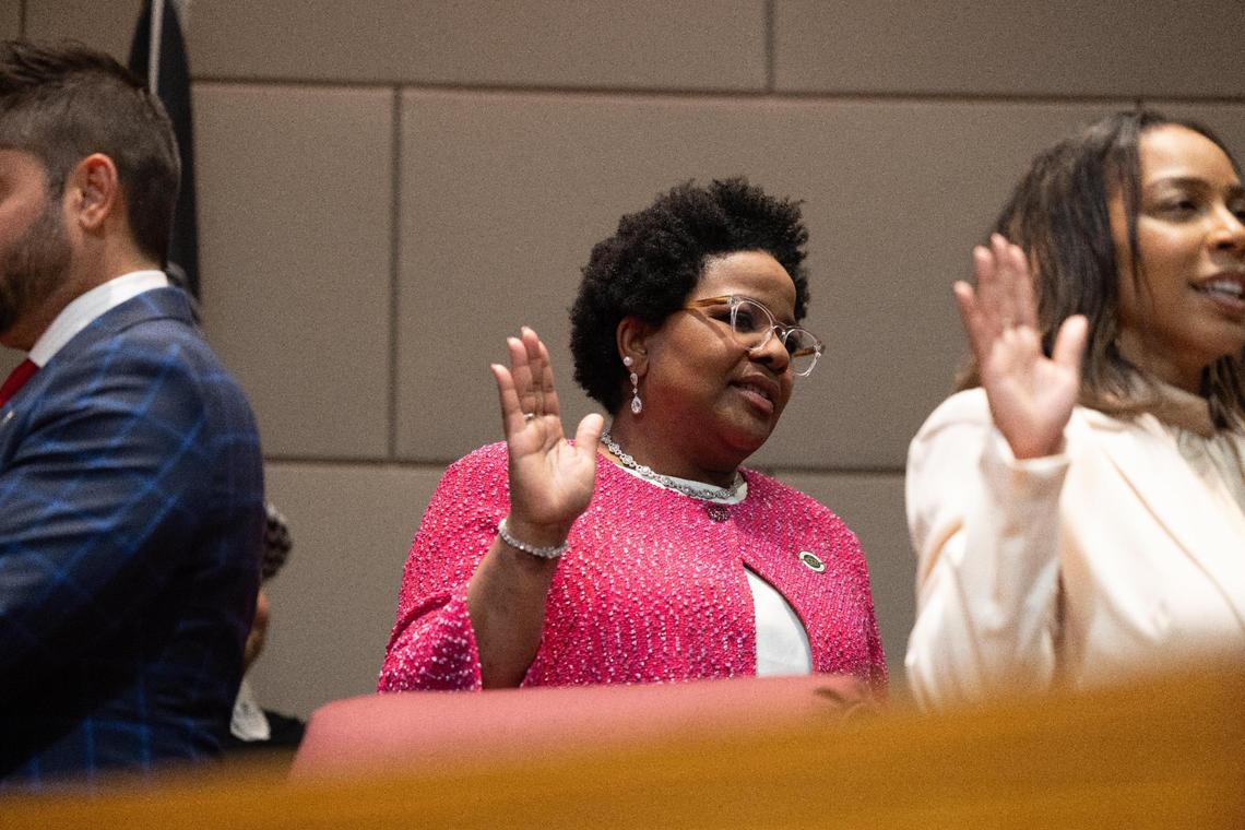 Danté Anderson is sworn in for another term on the Charlotte City Council at the Charlotte-Mecklenburg Government Center in Charlotte, N.C., on Monday, December 4, 2023.
