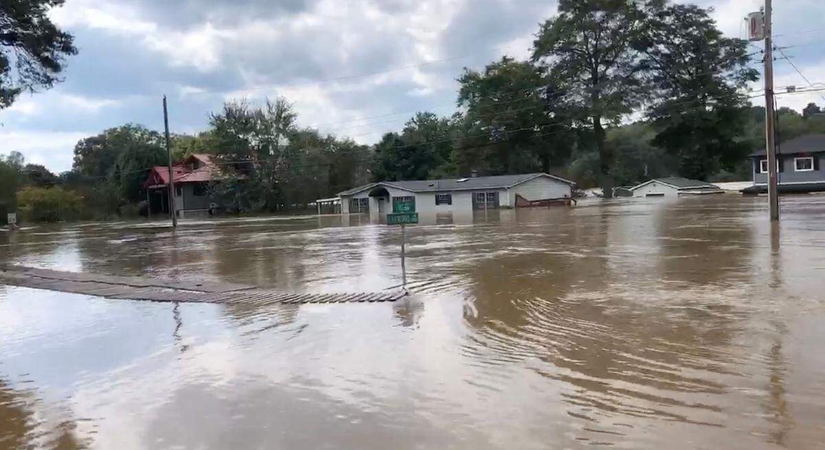Flooding is seen at Lake Dr. and Harwood Lane on Saturday, Sept. 28, 2024
