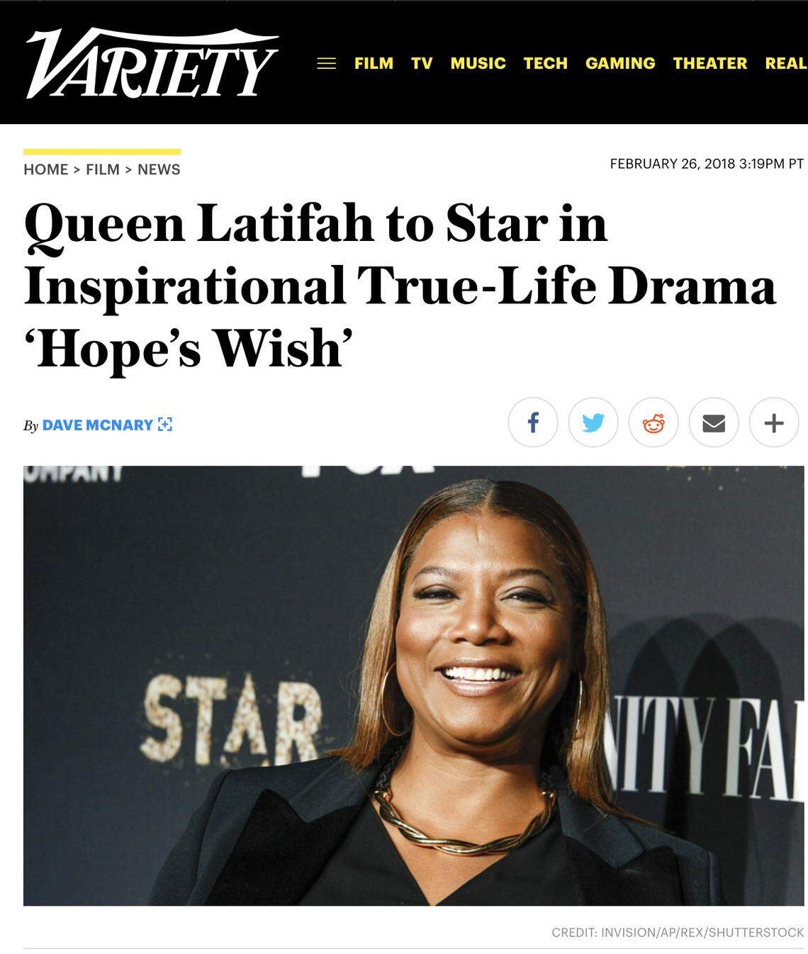 A screen shot of the Variety story announcing the film.