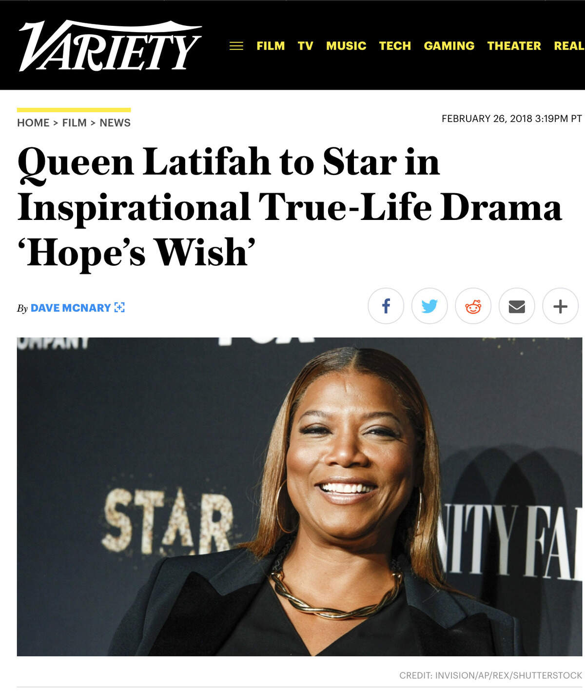A screen shot of the Variety story announcing the film.