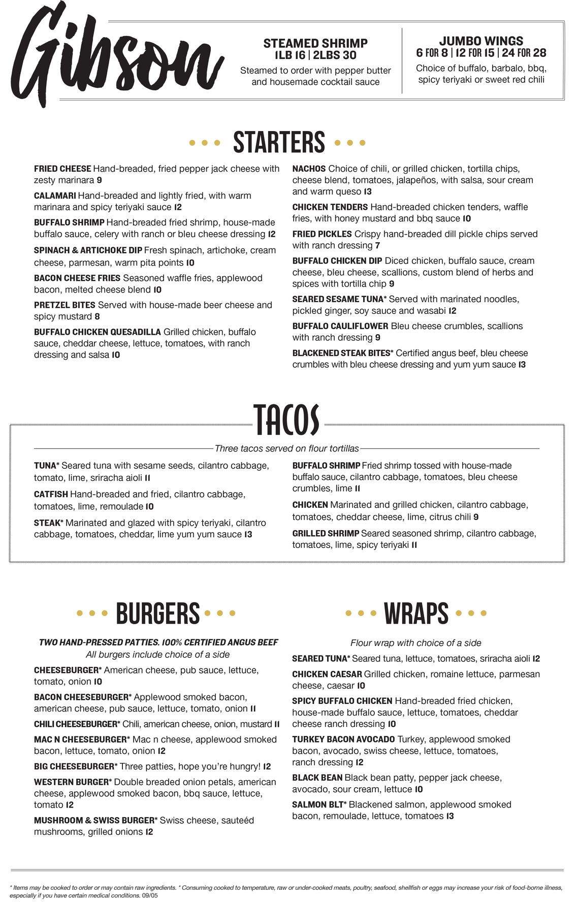 The Gibson’s menu.