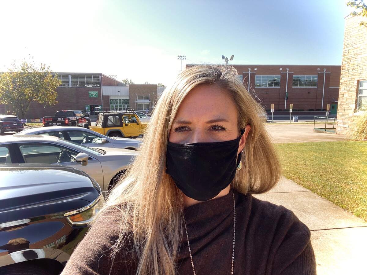Voting at Myers Park High School in Charlotte was a “smooth process” for mom and entrepreneur Jamie Brown. 