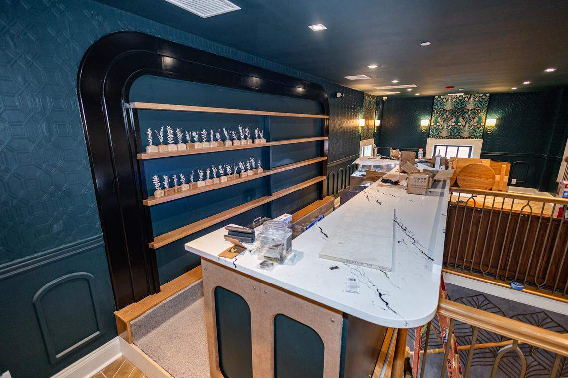 The nearly finished upstairs bar at Leluia Hall.