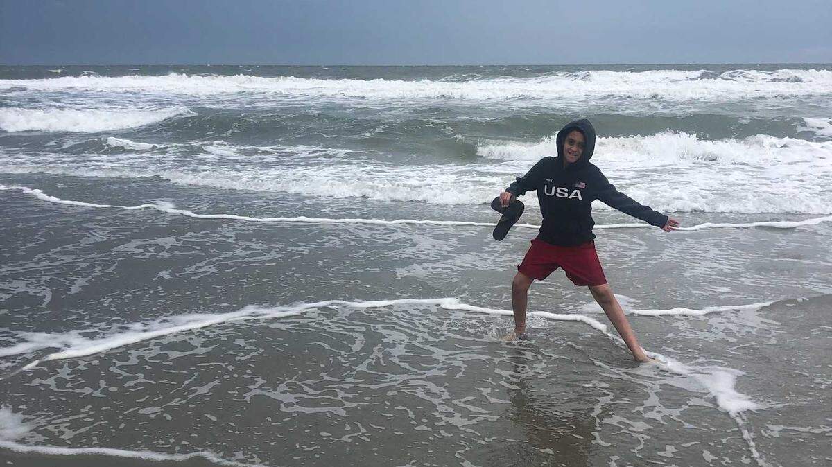 Charlotte Observer education reporter Anna Maria Della Costa’s 11-year-old son enjoys a cloudy day on North Myrtle Beach.
