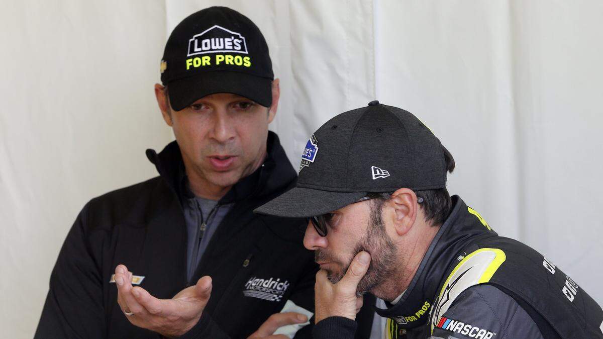 Jimmie Johnson, right, and longtime crew chief Chad Knaus split up after the 2018 season for the first time in Johnson’s lengthy NASCAR career.