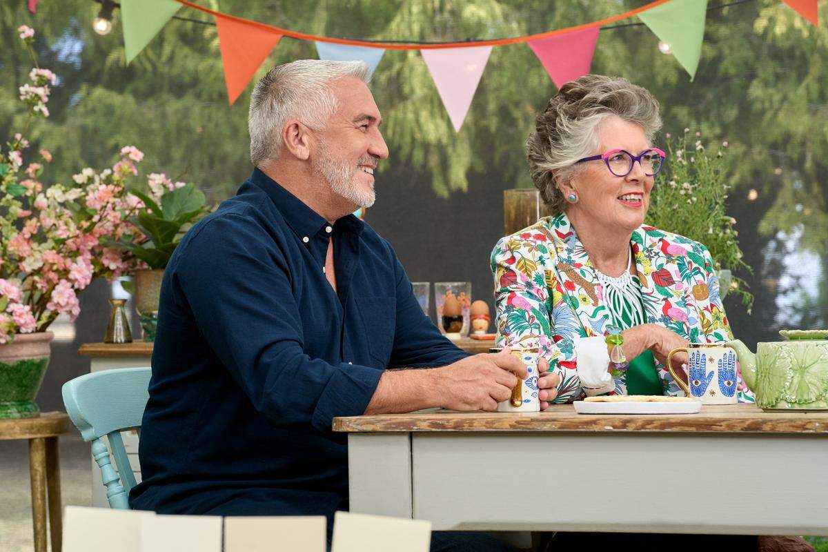 Judges Paul Hollywood and Prue Leith share a chuckle when discussing contestants’ bakes. Cornelius’ Karis Stucker said both were kind and encouraging to every baker.