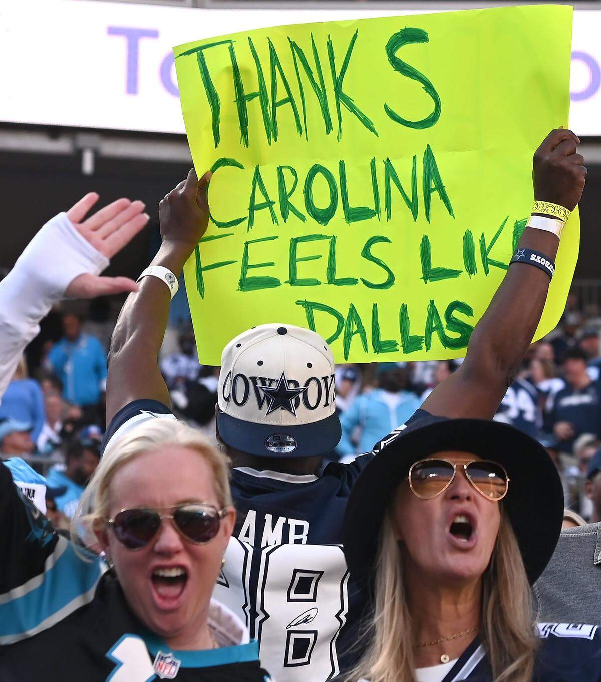 The sign says it all as the Carolina Panthers host the Dallas Cowboys at Bank of America Stadium in Charlotte, NC on Sunday, November 19, 2023.