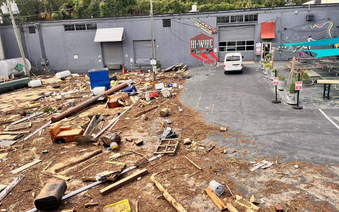 Hi-Wire Brewing’s Biltmore Village Production Brewery and Taproom after Hurricane Helene’s flooding subsided.