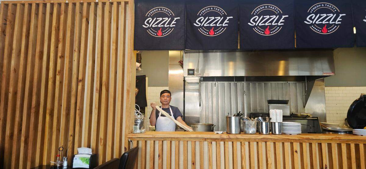Noodles are freshly prepared at Lanzhou Hand-Pulled Noodles.