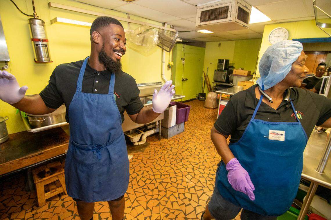 Kobbi Bonsu and his mother, Gifty Bonsu, founder of Mama Gee’s restaurant.