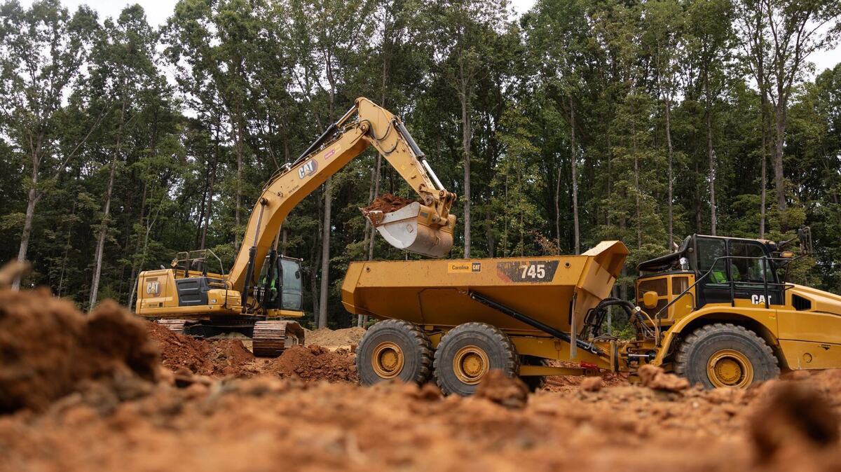 A construction crew works on a road project.