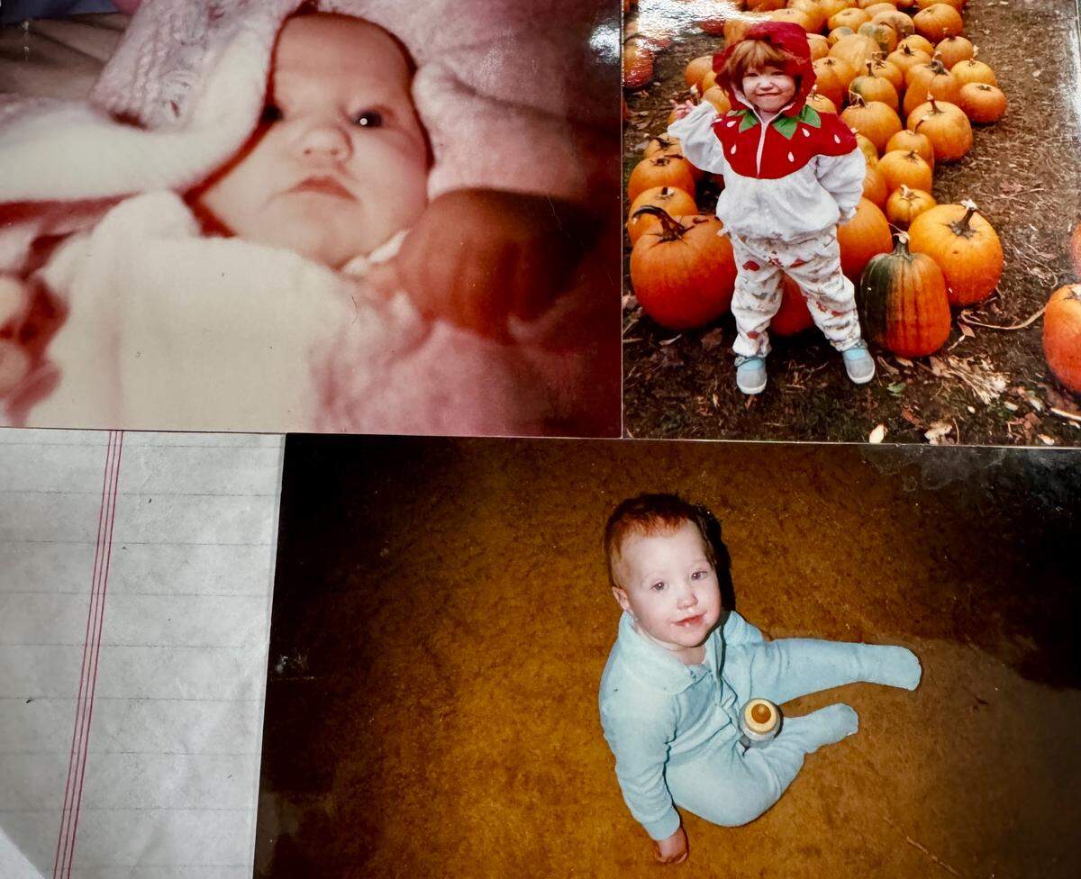 A collage of childhood photos that Shawn and Debora Savage created after their daughter died at age 26.