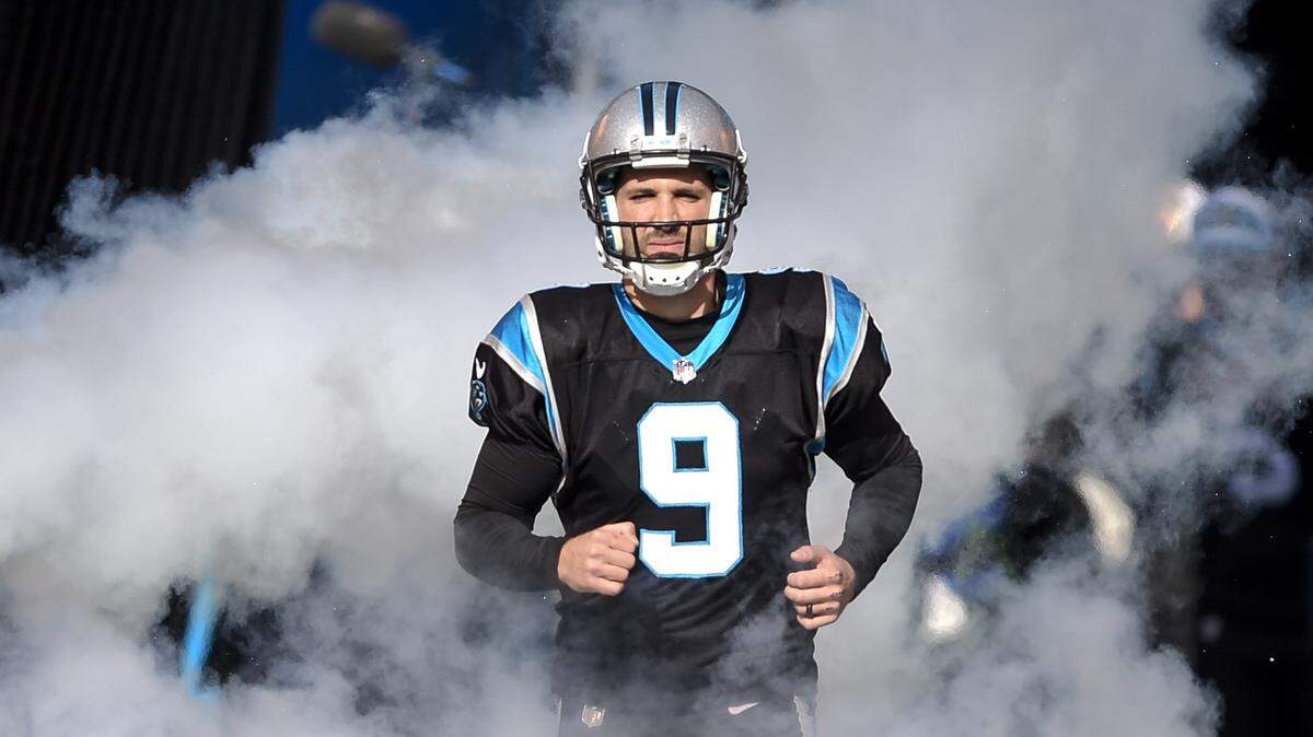 Carolina Panthers kicker Graham Gano (9) runs onto the field before the start of an NFL football game against the Seattle Seahawks in Charlotte, N.C., Sunday, Nov. 25, 2018. (AP Photo/Mike McCarn)