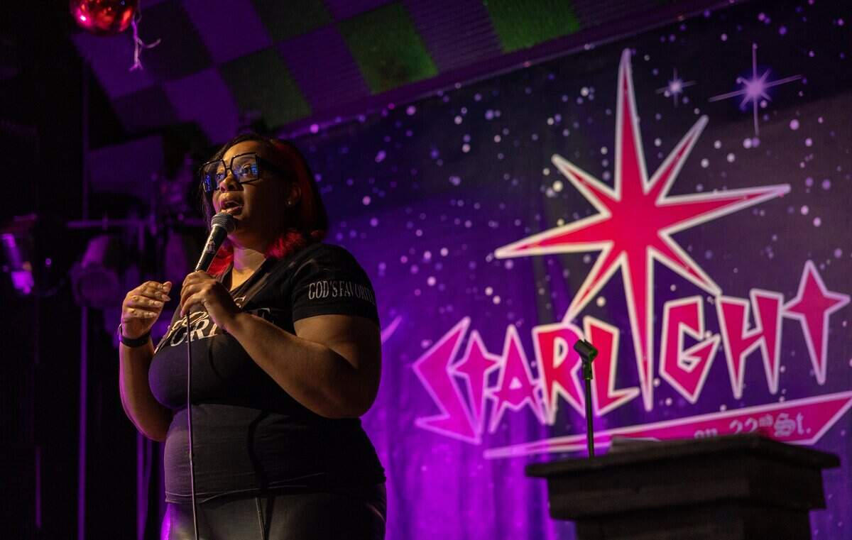 Kayla Kandi hosts a comedy open mic night at Starlight on 22nd in Charlotte, N.C., on Tuesday, May 12, 2026.