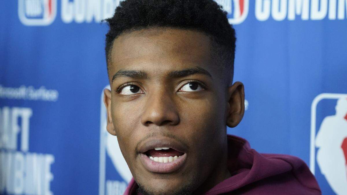May 17, 2023; Chicago, Il, USA; Brandon Miller talks to the media during the 2023 NBA Draft Combine at Wintrust Arena. USA TODAY Sports