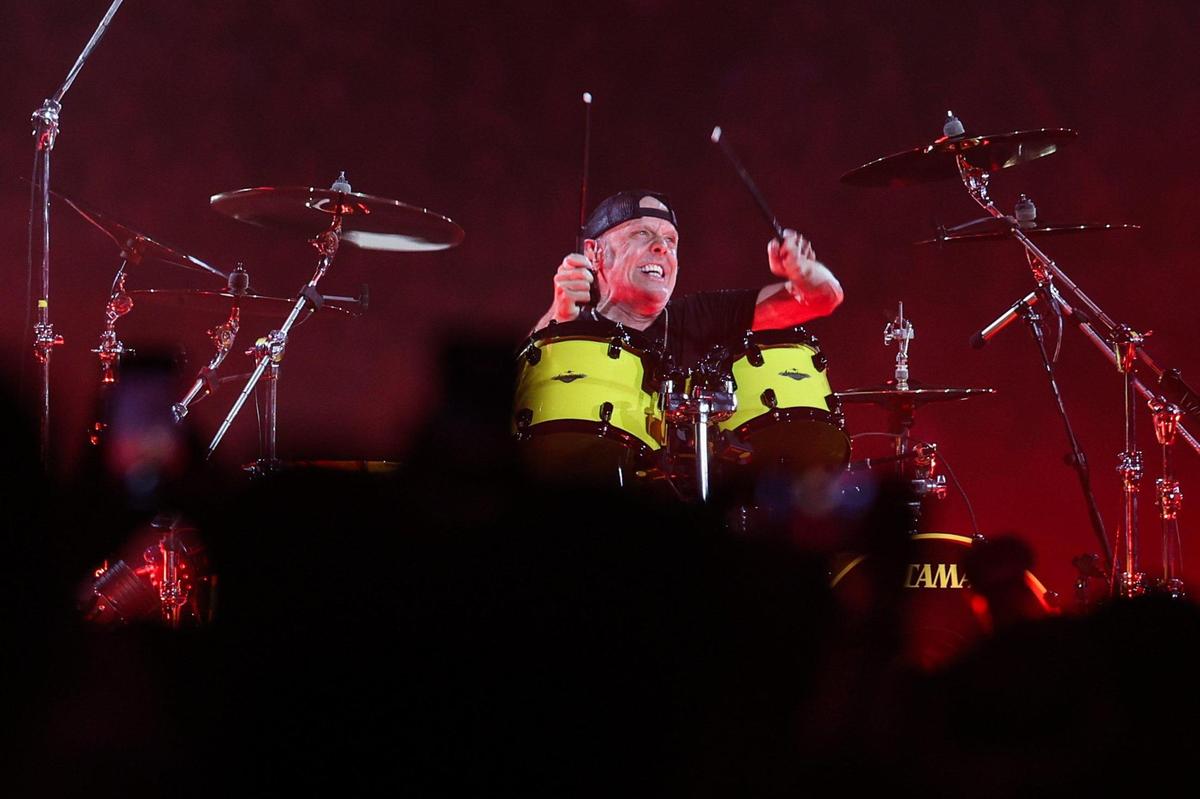 Metallica drummer Lars Ulrich performs at Bank of America Stadium in Charlotte, NC on Saturday, May 31, 2025.