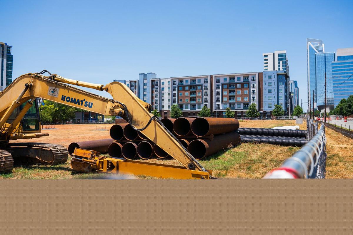 The site of the now demolished Bob Walton Plaza building at 700 E. Brooklyn Village Ave on July 2, 2024. This 17-acre site will soon be home to a future mix of residential, office, retail, cultural, and public space in uptown Charlotte’s Second Ward.