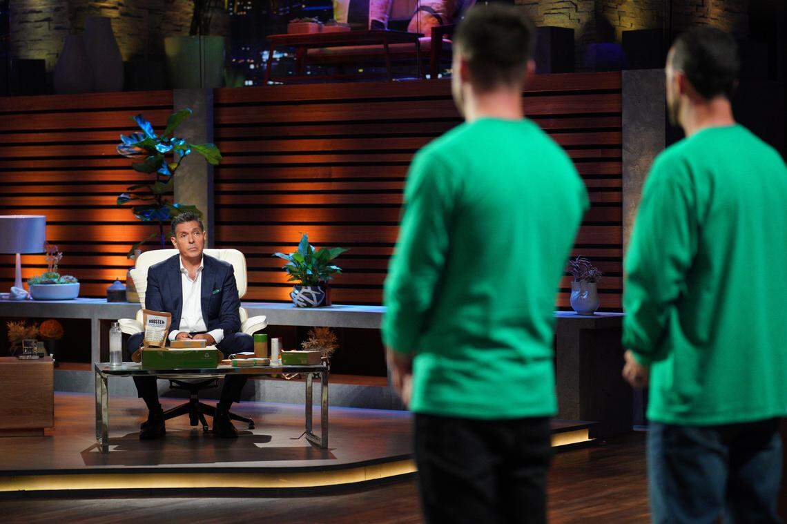 Daniel Lubetzky, executive chairman of KIND, questions Mooresville entrepreneurs Chris Campbell and Chris Videau during an episode of ABC’s “Shark Tank” that aired on Nov. 19, 2021.