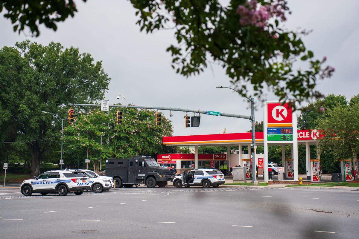 Charlotte-Mecklenburg police SWAT negotiators were at a gas station near SouthPark Mall on Monday morning, July 29, 2024. The situation was peacefully resolved.