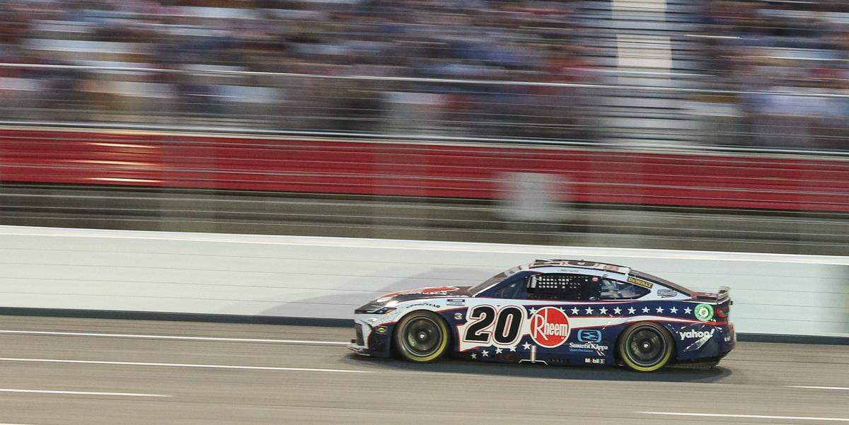 Christopher Bell leads in the first half during the Coca-Cola 600 at Charlotte Motor Speedway in Concord on Sunday, May 26, 2024.