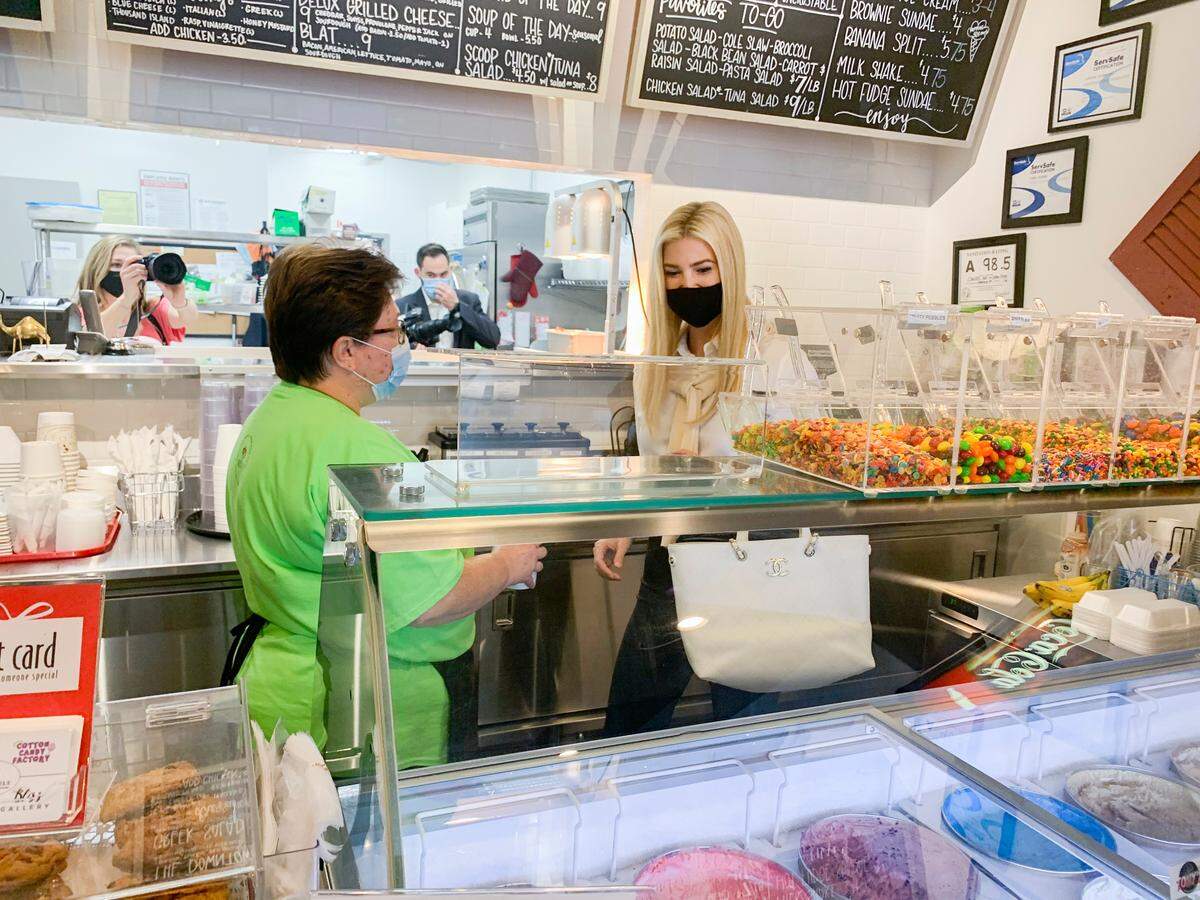 Ivanka Trump speaks with staff at Cherubs Cafe during her visit to Charlotte on Thursday October 1, 2020.