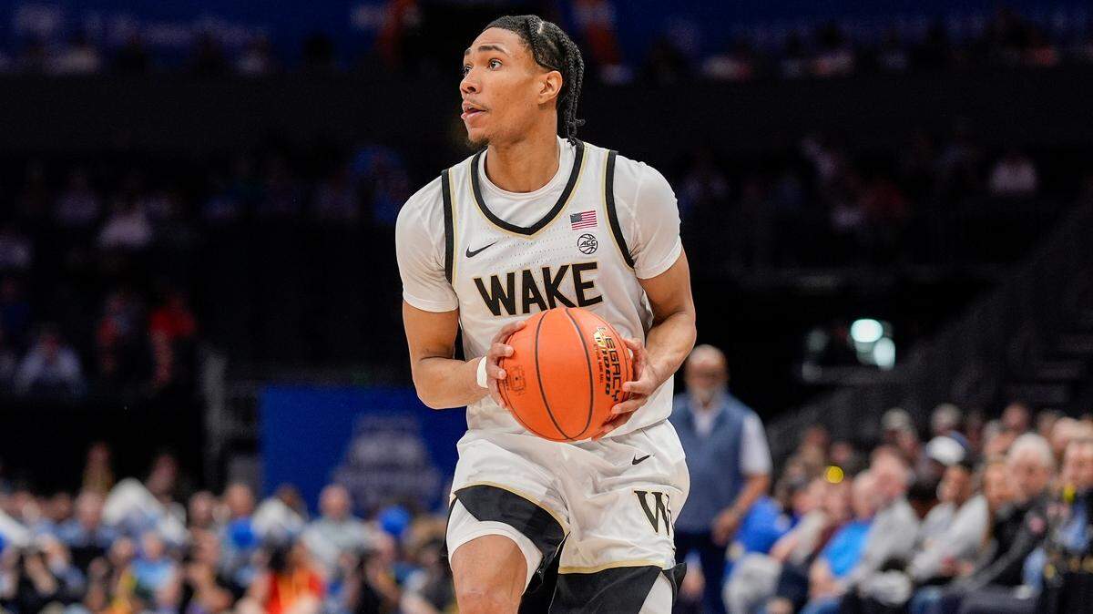 Wake Forest guard Hunter Sallis (23) during the second half of a 2025 game against the North Carolina Tar Heels at Spectrum Center.