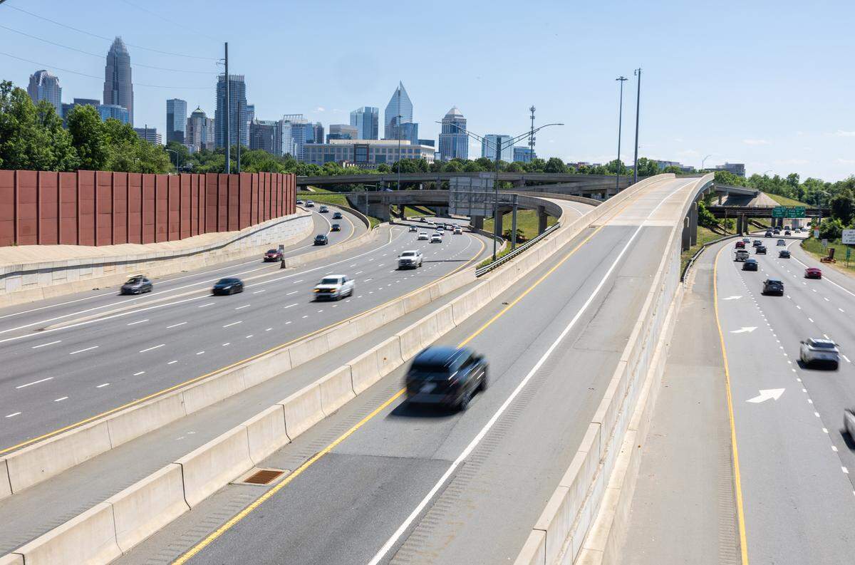 A view of I-77 from the Oaklawn Avenue bridge in Charlotte in Charlotte, N.C., on Sunday, May 10, 2026.