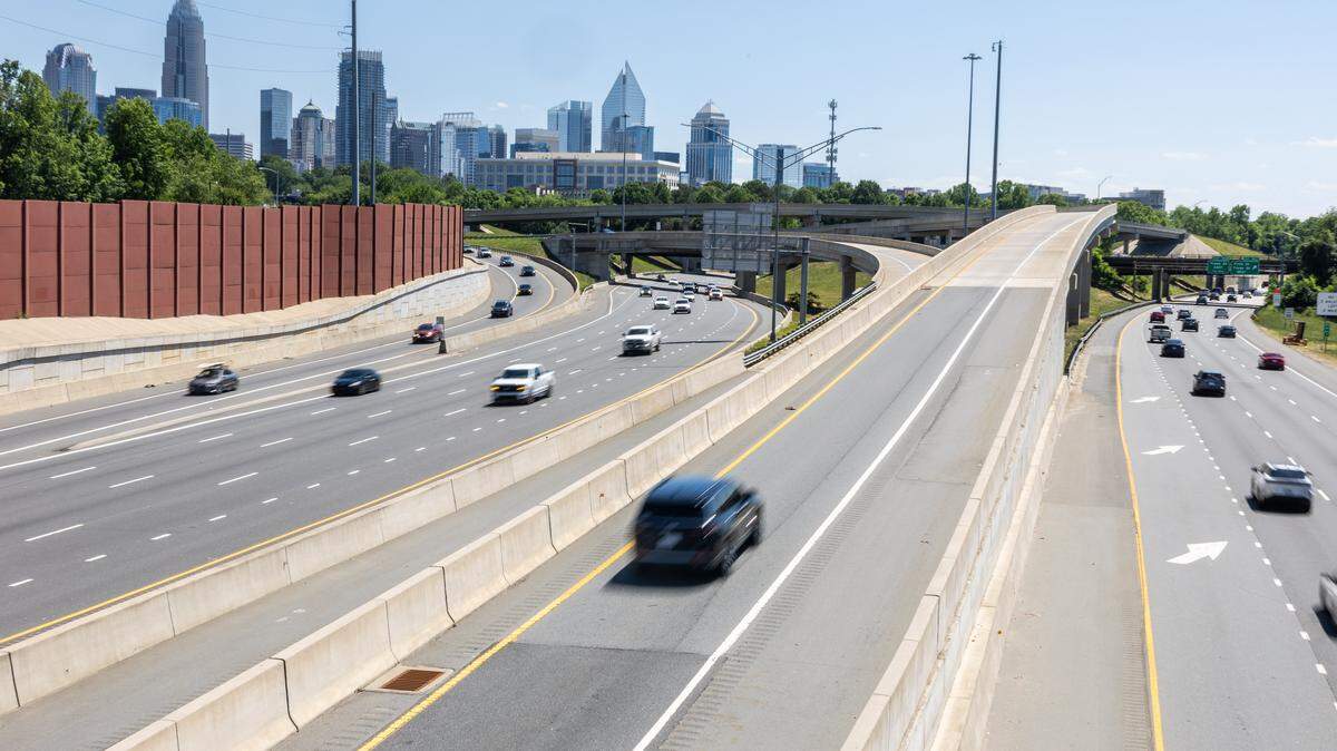 A view of I-77 from the Oaklawn Avenue bridge in Charlotte in Charlotte, N.C., on Sunday, May 10, 2026.