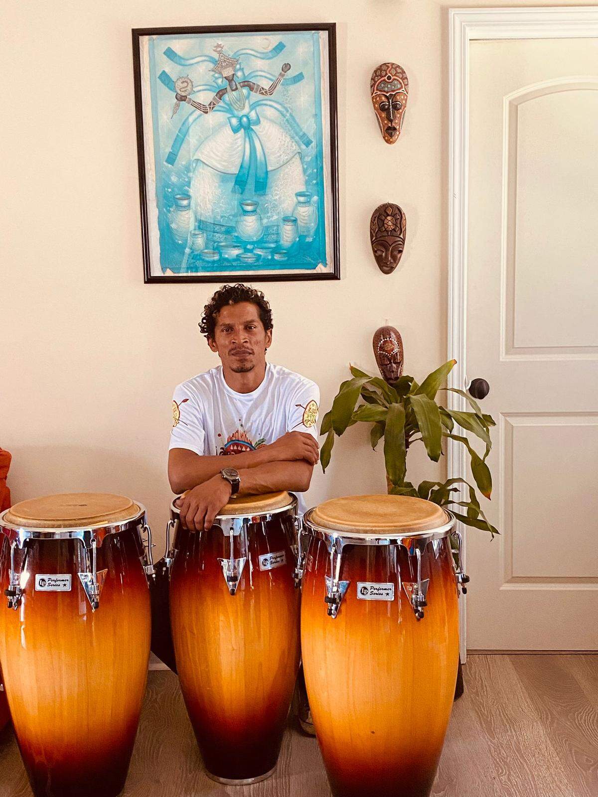 Master Brazilian percussionist Luciano Xavier, at home with his atabaque drums. He will be one of the featured performers at LAVAGEM!, a celebration of African Brazilian music and dance in Charlotte, April 7 -10.
