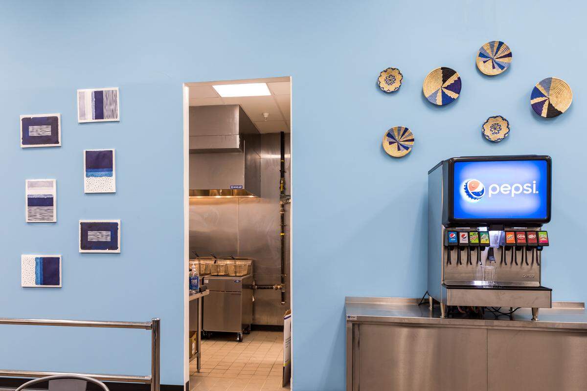 The decorated walls at Skyview22 Soul Food & More.