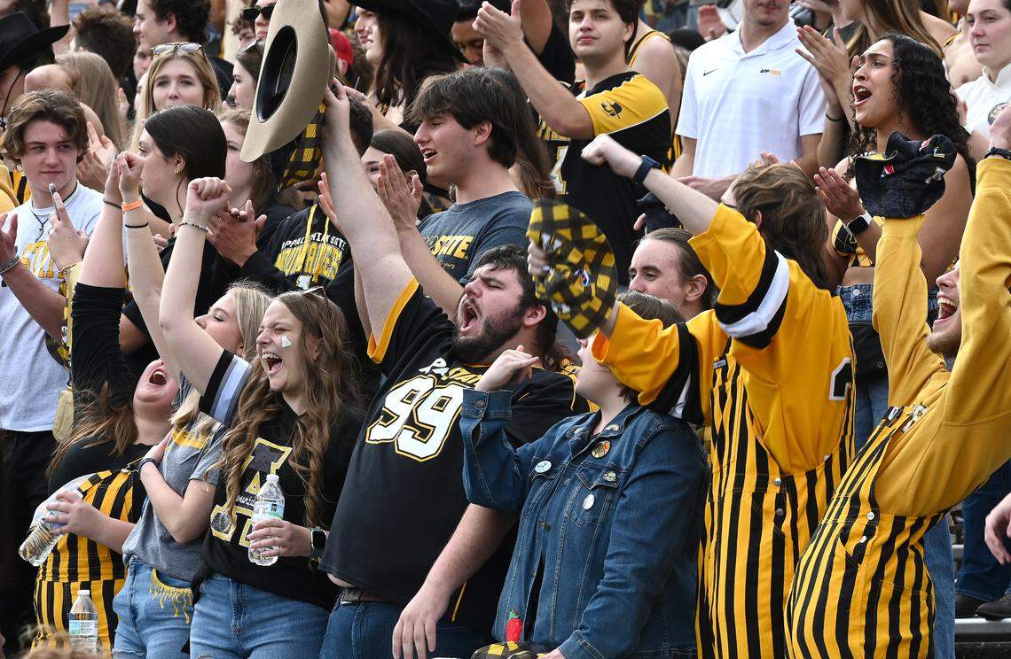 Appalachian State Mountaineers fans are ready for action against Georgia State at Kidd Brewer Stadium in Boone, NC on Saturday, October 26, 2024. The game was Appalachian State’s first home game since Hurricane Helene struck the area.