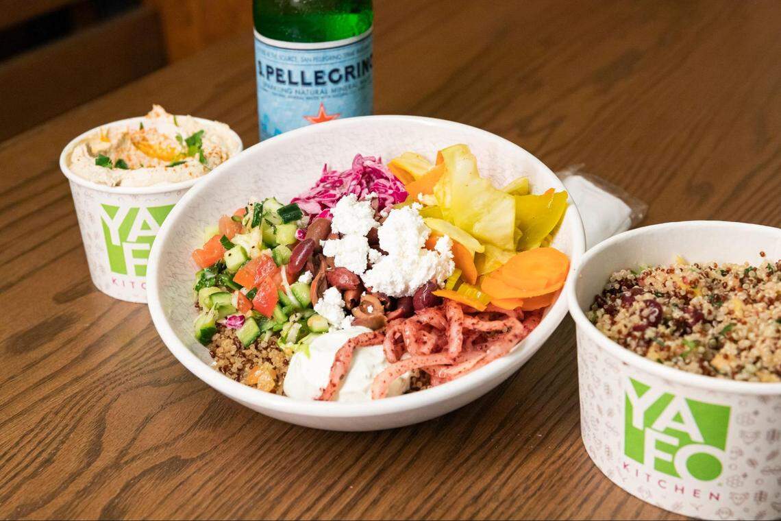 YAFO Kitchen’s menu has build-your-own options, making it easy to accommodate varying food needs during a business lunch.