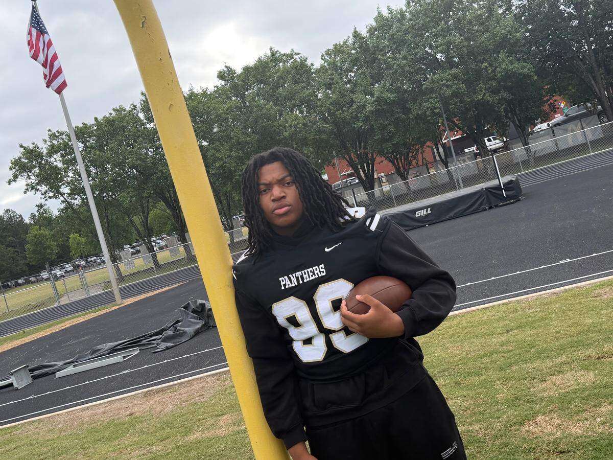 Providence High lineman Cory Cunningham, a top N.C. prospect in the class of 2028 at Providence High School in Charlotte, NC, on April 25, 2026.