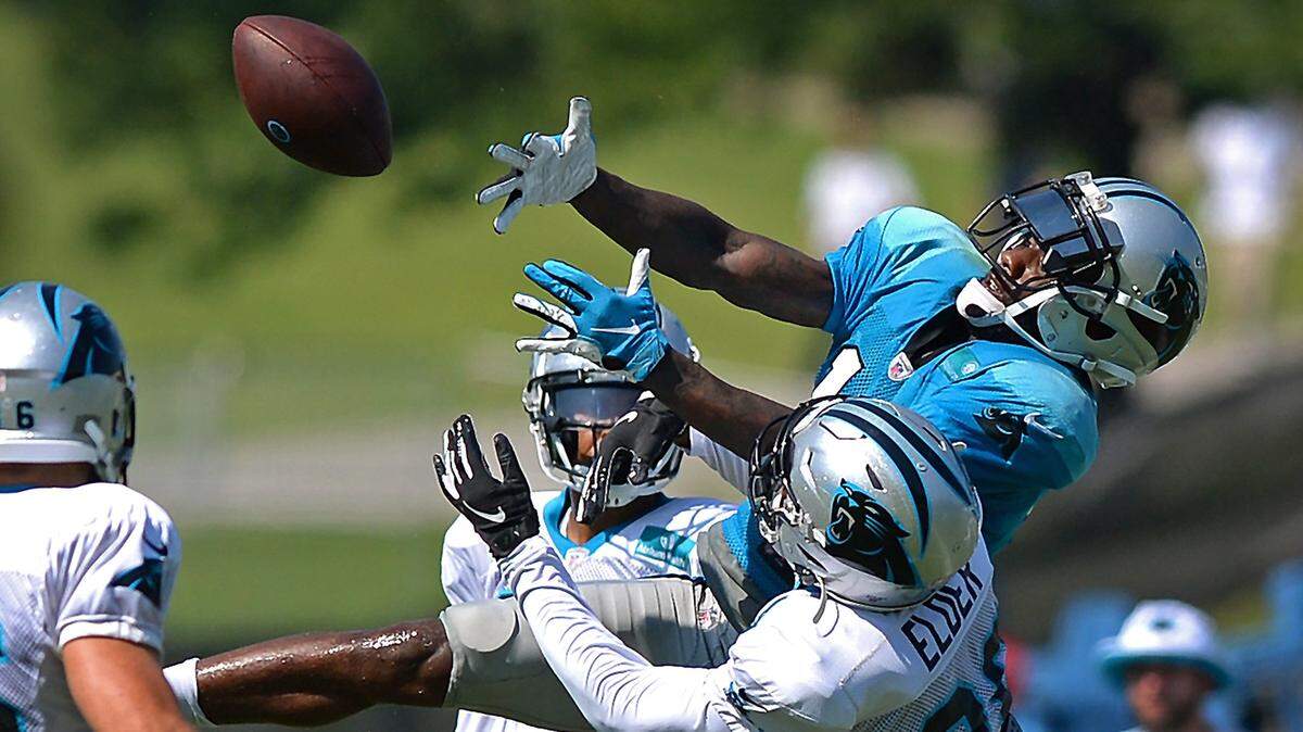 Panthers cornerback Corn Elder, right, will compete for the starting job this offseason with rookie Troy Pride Jr. and, likely, a free agent who isn’t yet on the roster.