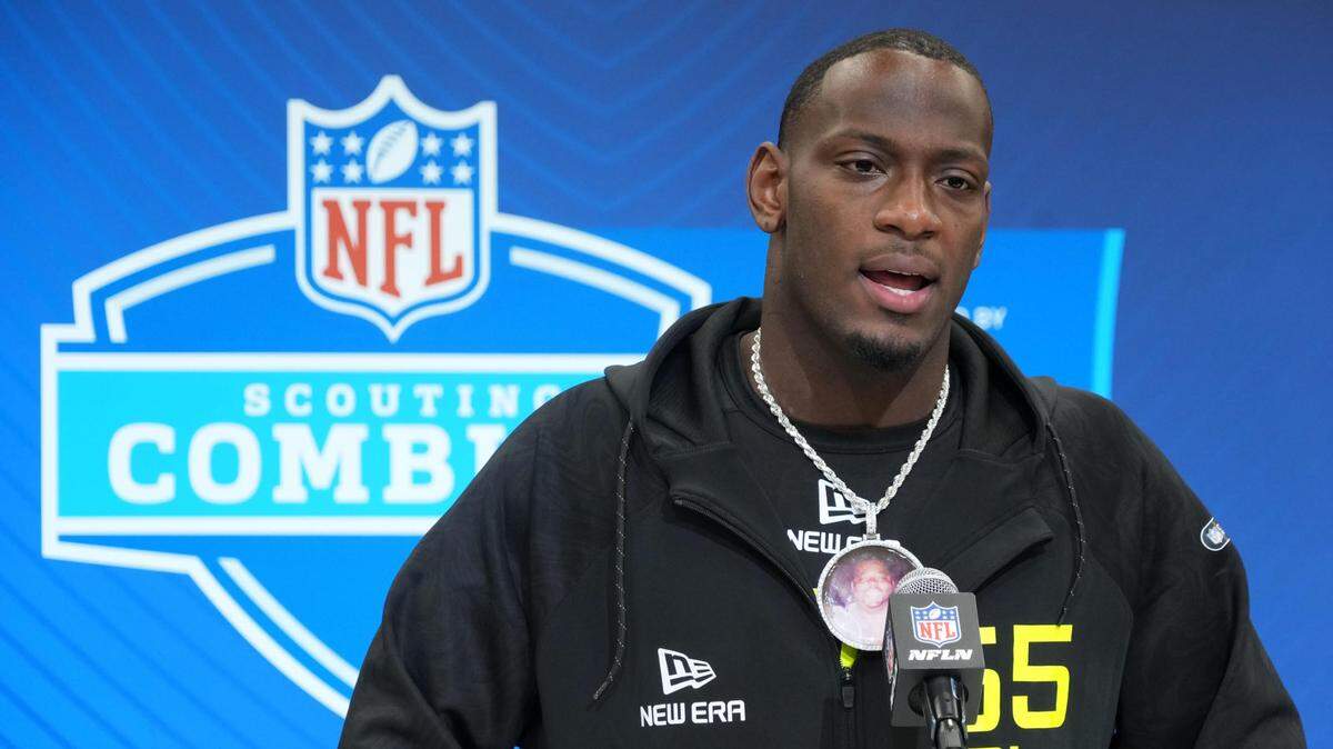 Texas A&M defensive lineman Nic Scourton at the NFL combine in Indianapolis.