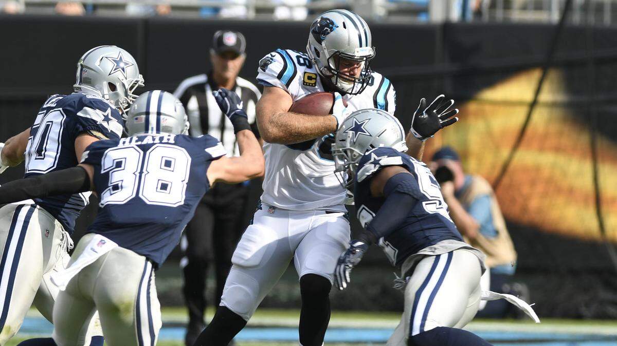 Carolina Panthers tight end Greg Olsen (88) left the team’s season-opening victory over the Dallas Cowboys with a foot injury, leaving rookie Ian Thomas to fill in in his absence.