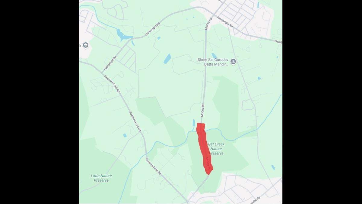 Huntersville police shared this map of the blocked off section of McCoy Road north of Charlotte.
