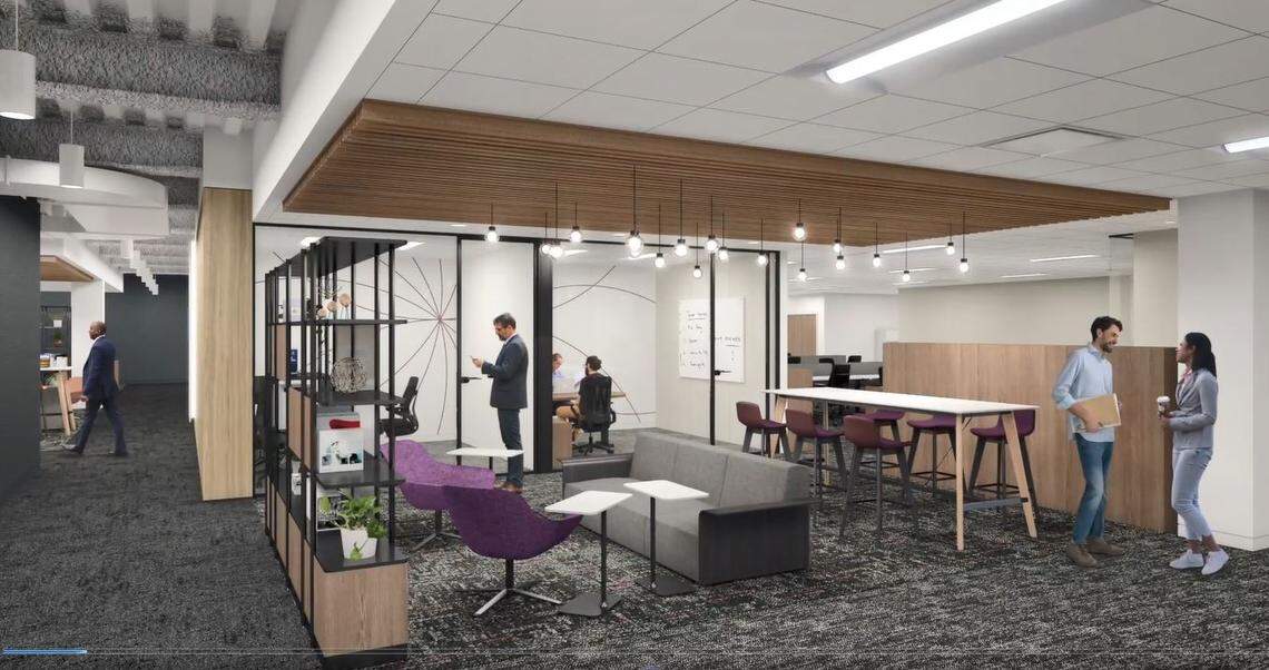 Wells Fargo plans to upgrade several employee workspaces with new places to gather, get coffee or work in a conference room.