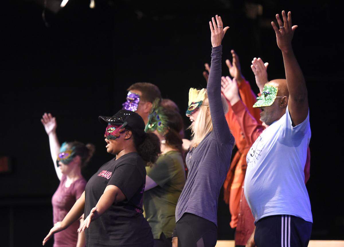The cast sings “Masquerade” during rehearsal at Pease Auditorium. After more than 40 years, Central Piedmont Community College’s Pease Auditorium is hosting its last theatrical show,  “The Music of the Night: An Andrew Lloyd Webber Revue” from Oct. 26-Nov. 4.