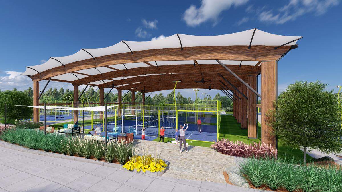 Renderings of Swing Racquet + Paddle opening at 6121 Mt. Herman Rd. in Raleigh.