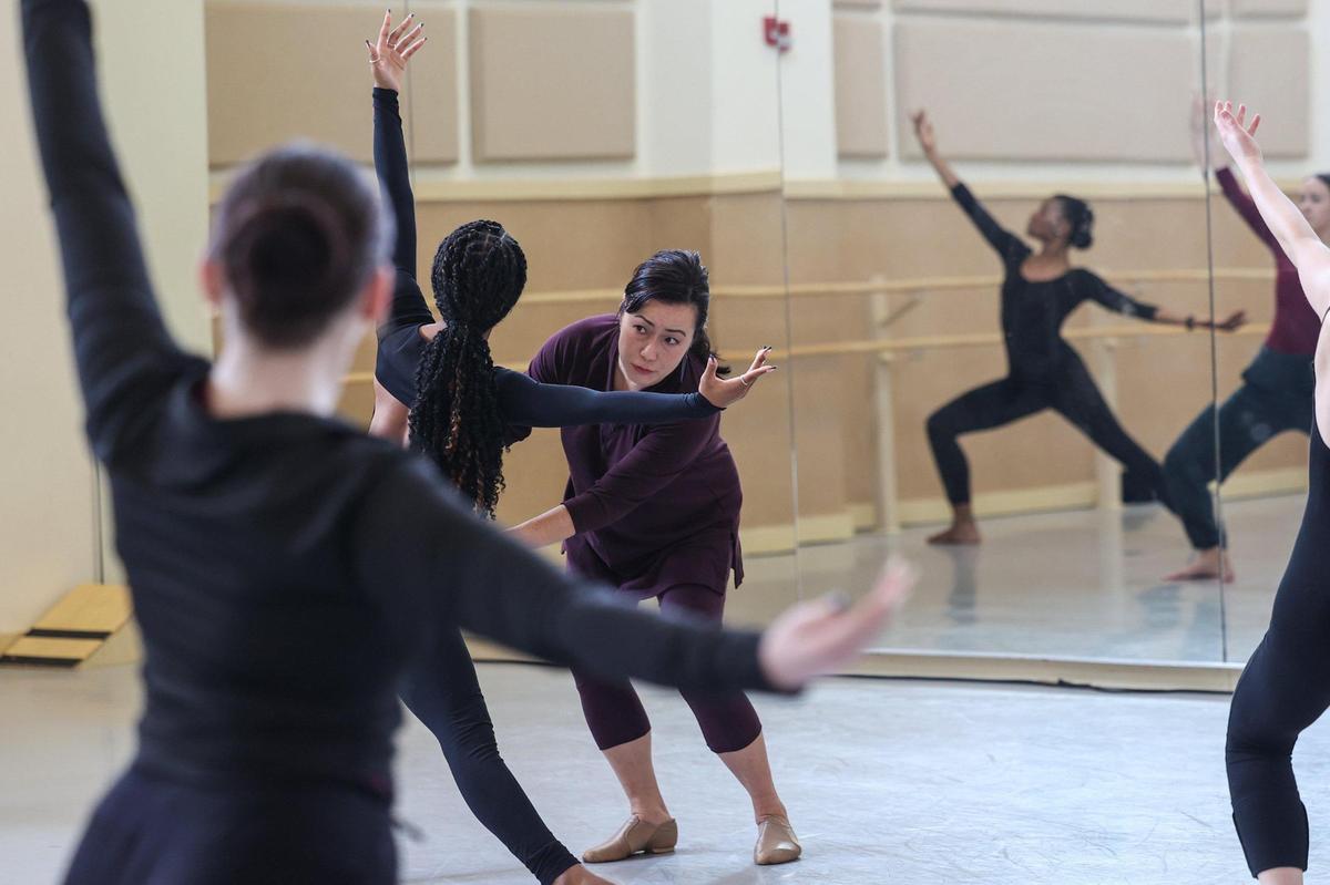 Kim Jones instructs a dance class at UNC Charlotte. Jones’ newest research project is about the choreography of Korean dancer/choreographer Choi Seung-Hee. A Martha Graham dancer will perform the work Jones created on as part of the upcoming Faculty Dance Concert.