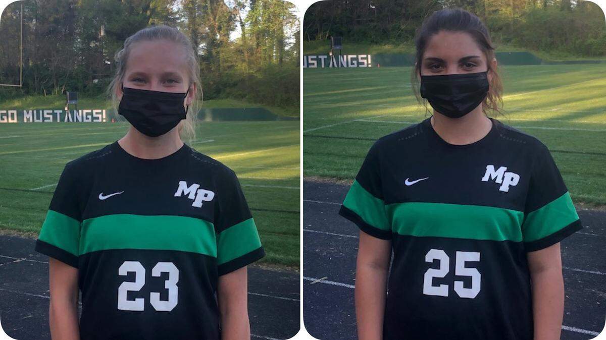 Caileen Almeida (25) and Caroline Pulliam (23), the Myers Park High soccer stars, are leaders on a squad that has only a 0-0 tie with Providence marring its perfect record.