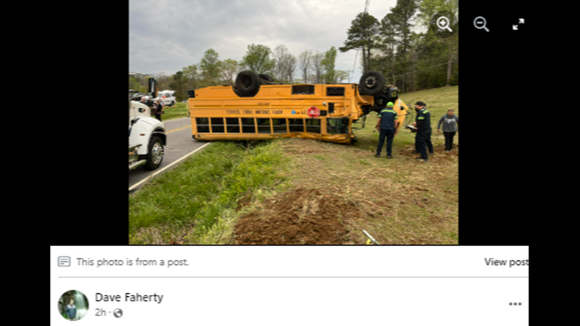 Nine children and two adults were injured when a school bus flipped onto its roof in Burke County, according to the North Carolina Highway Patrol.