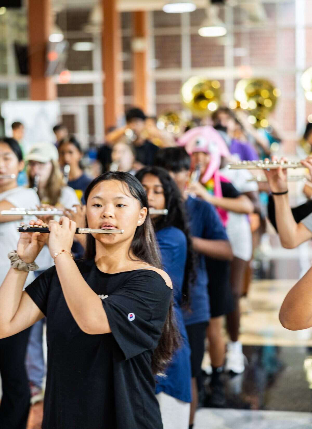 The Ardrey Kell marching band practices during band camp at Ardrey Kell High School in Charlotte, N.C., on Wednesday, August 6, 2025.