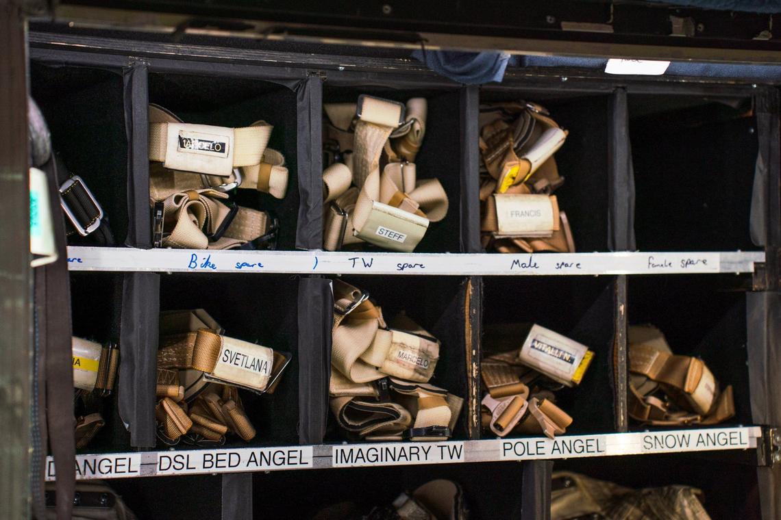 Many different types of ropes are used by performers at the Cirque Du Soleil’s CORTEO show at the Bojangles Coliseum.