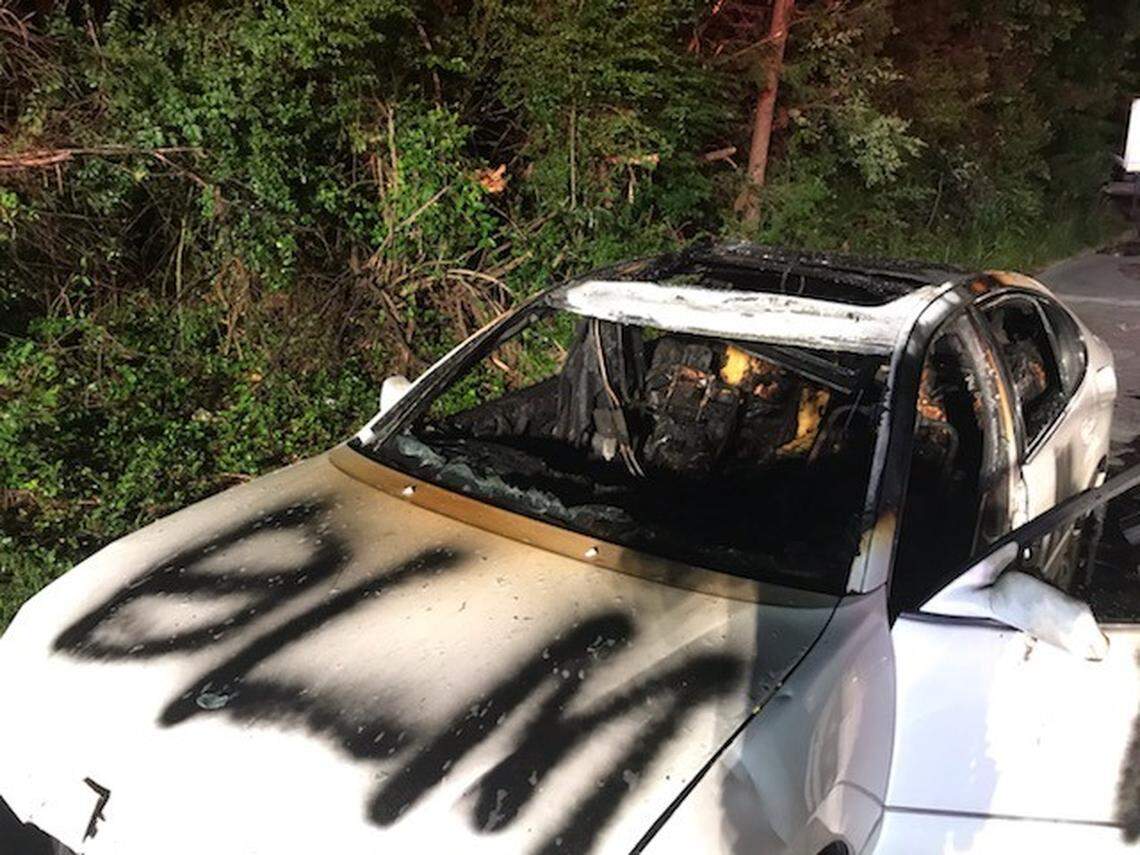 Vehicles were set ablaze with ‘Molotov cocktails,’ with one spray painted with the lettering “BLM” and another with “Black Lives Matter” near Monroe late Thursday, Union County sheriff’s investigators said.