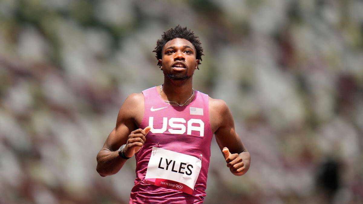 Noah Lyles, of United States, reacts after his heat of the men’s 200-meters at the 2020 Summer Olympics, Tuesday, Aug. 3, 2021, in Tokyo. (AP Photo/Petr David Josek)