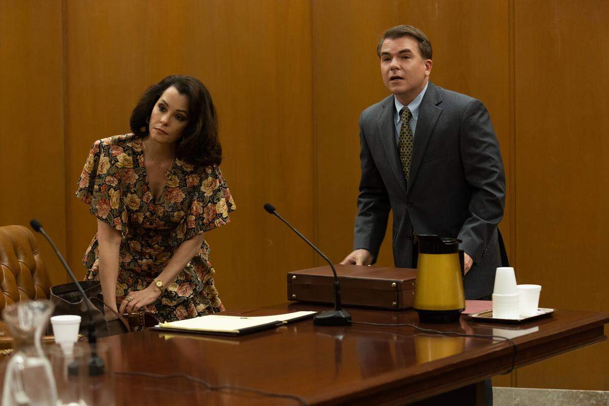 Parker Posey as Freda Black and Cullen Moss as Jim Hardin, in a scene from HBO Max’s “The Staircase.”