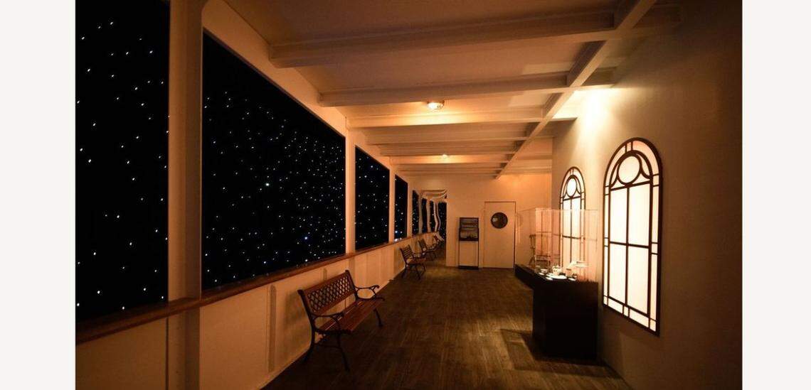 Shown is the exhibition’s recreated promenade area of the Titanic.