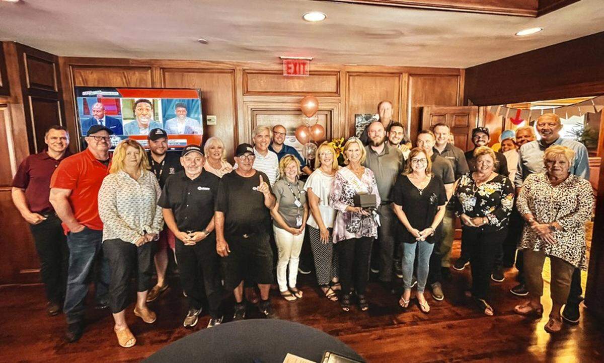 Charlotte Motor Speedway staff celebrates the retirement of longtime ticket office employee Phylis Lipford.